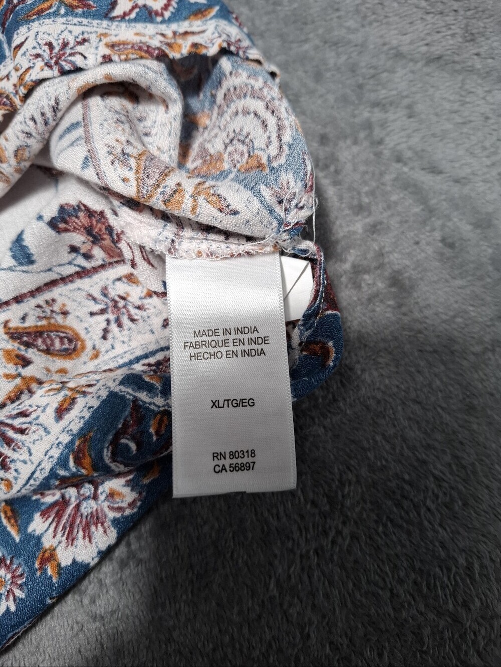Lucky Brand Womens XL Cream Rust Peasant Boho Top Tassel Tie Paisley Floral - Picture 9 of 10